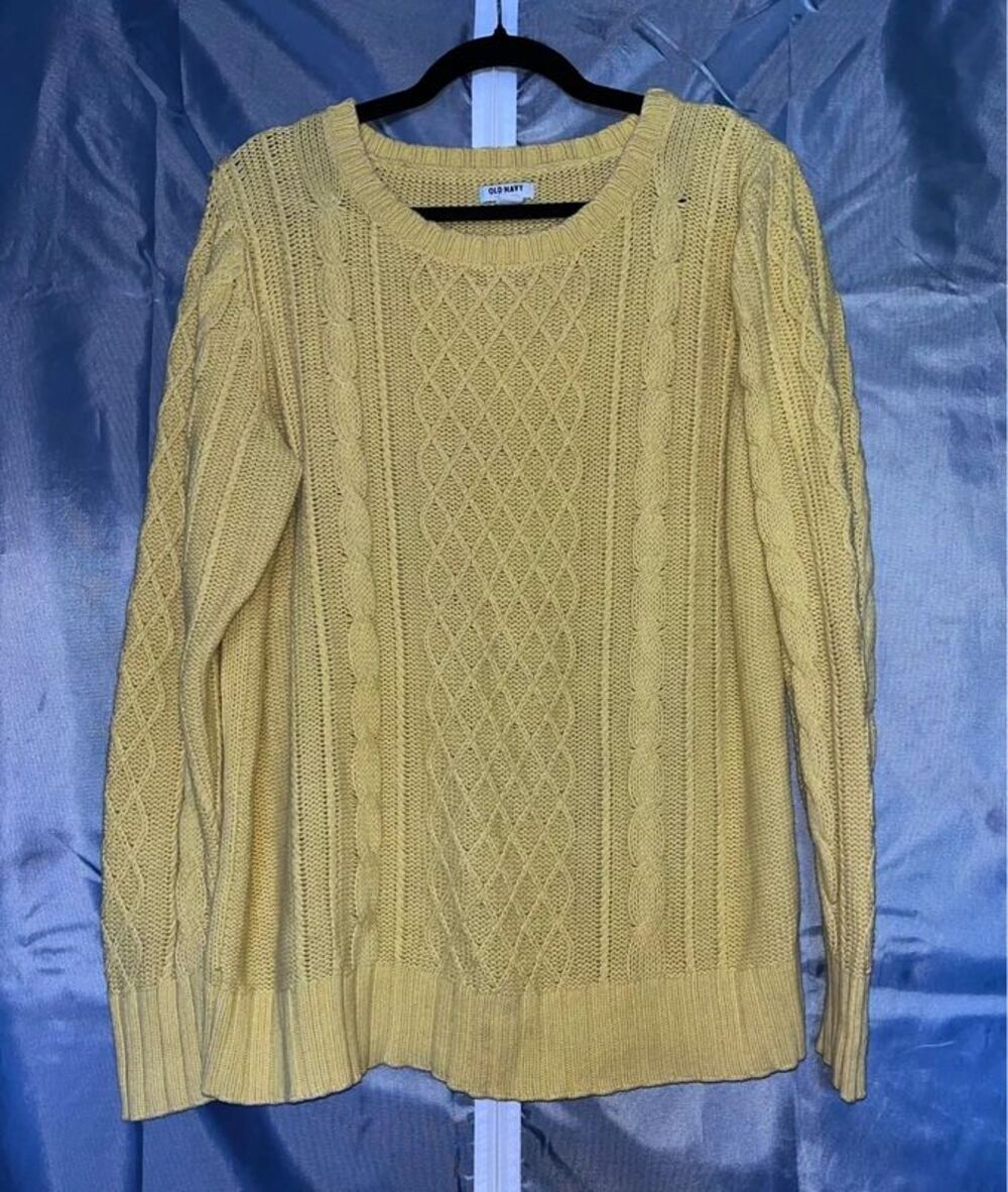 Old Navy Yellow Cable Knit Pullover Sweater Womens XL Crewneck Cotton Blend TLC